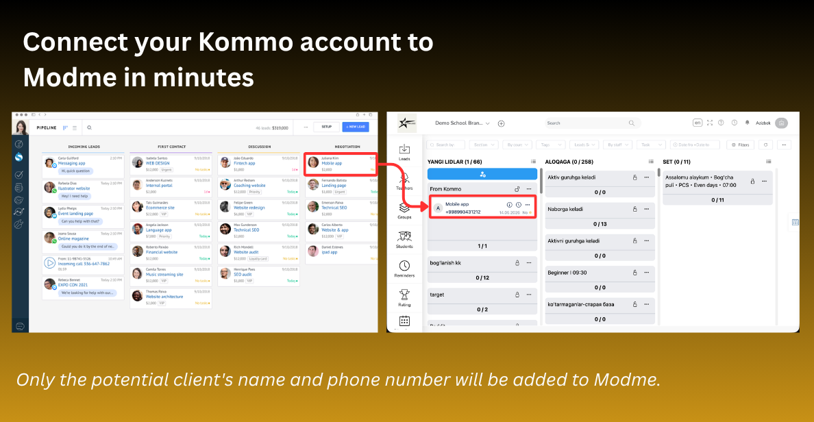 Leads from Kommo in Modme CRM